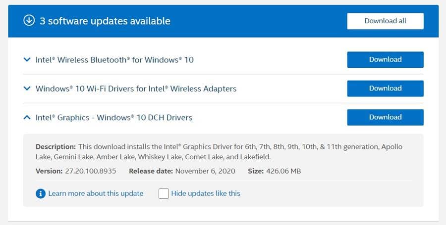 how to update intel drivers windows 10