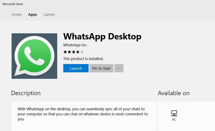 WhatsApp Desktop for Windows 10