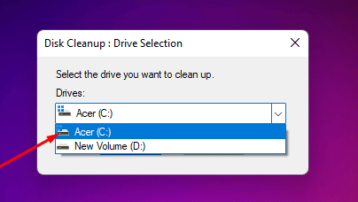 select drive for disk cleanup