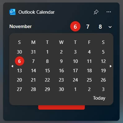 outlook calendar windows widget